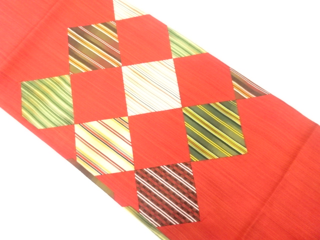 切りばめ　菱に縞模様織り出し　名古屋帯